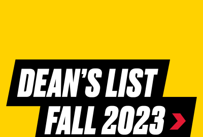 Dean's List fall 2023 text on gold box