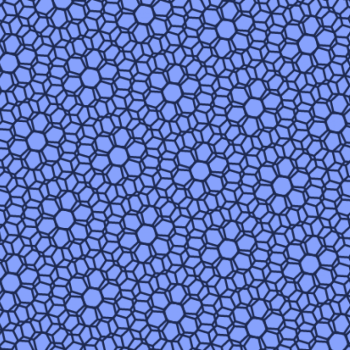 Two hexagonal grids, which individually reflect the structure of carbon joined into sheets of graphene, create repeating patterns when rotated relative to each other. (Credit: Paul Chaikin with modifications by Bailey Bedford)