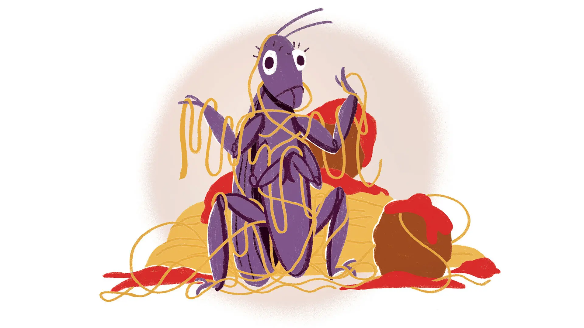 Cricket in Spaghetti and meatballs illustration