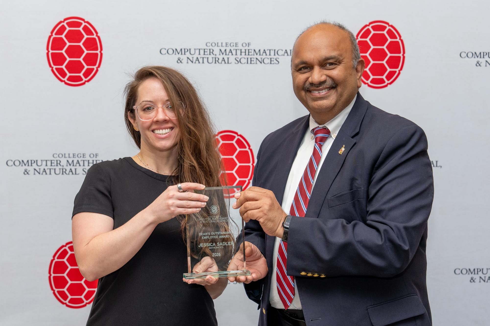 Jessica Sadler (left) with CMNS Dean Amitabh Varshney