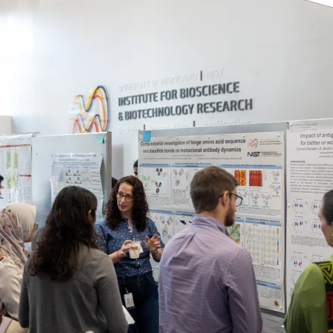 Poster showcase in the IBBR lobby/atrium
