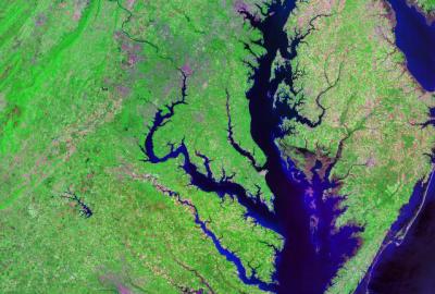 A satellite image of the Chesapeake Bay