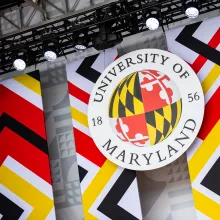 University of Maryland seal on commencement stage