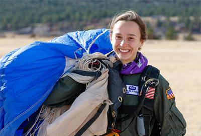 Maddie Fischer pictured after skydiving