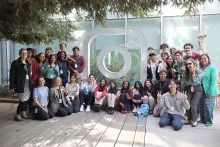 QUEST students pose with the Instagram logo at the Meta campus