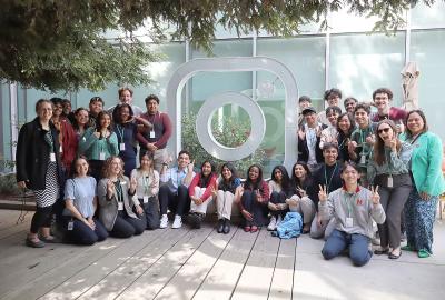 QUEST students pose with the Instagram logo at the Meta campus
