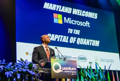 The governor of Maryland, Wes Moore, addresses the Quantum World Congress.
