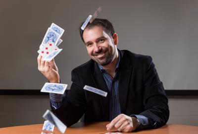 Matt Baker with flying cards