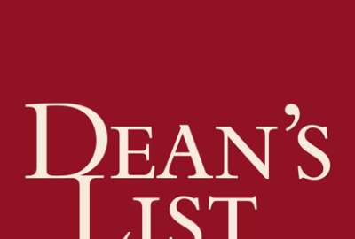 A dark red box with formal text that says Dean's List.