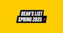 A UMD gold-colored box with bold italic text on a black ribbon that says Dean's List Spring 2025