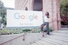 Gorthy posing in front of Google’s San Francisco office