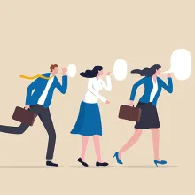 An illustration of office workers gossiping
