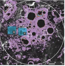 One panel from a series of illustrated lunar maps showing survivable niches for microbes on the moon based on NASA/UMD research.