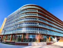 The Iribe Center, as seen from the corner of Campus Drive and Paint Branch Drive.
