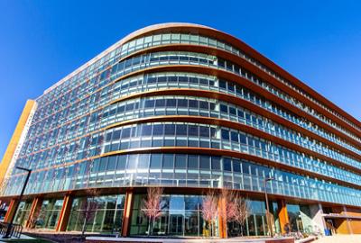 The Iribe Center, as seen from the corner of Campus Drive and Paint Branch Drive.