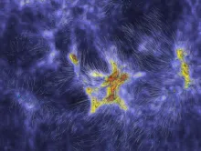 Orbits superimposed on contours of mass density. Milky Way is at the center, near Virgo Cluster. 