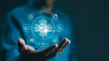AI hologram being held by a hand 