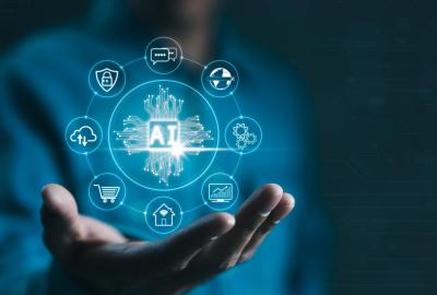 AI hologram being held by a hand 