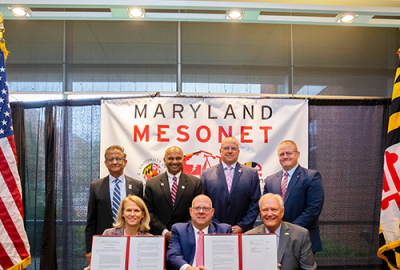 Left to right: Sumant Nigam; Amitabh Varshney; Timothy Tharp; Earl Stoddard; Jennifer King Rice; Larry Hogan; and Russell J. Strickland. Credit: John Consoli.