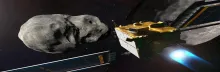 Artist’s impression of NASA’s DART mission, which collided with the asteroid Dimorphos in 2022 to test planetary defense techniques.
