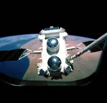 Astronauts imaged the Compton Gamma Ray Observatory during its deployment from space shuttle Atlantis in April 1991.