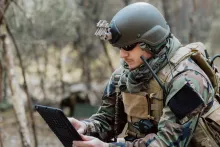 Bearded soldier on tablet