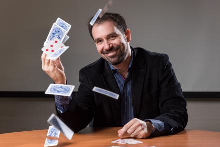 Matt Baker with flying cards