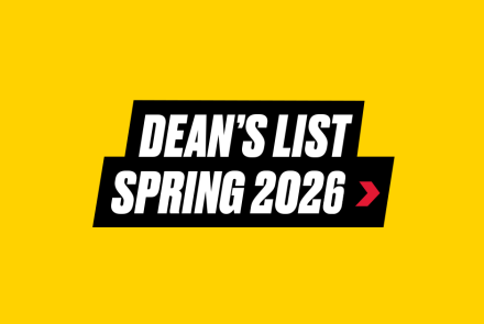 A UMD gold-colored box with bold italic text that says Dean's List Spring 2026