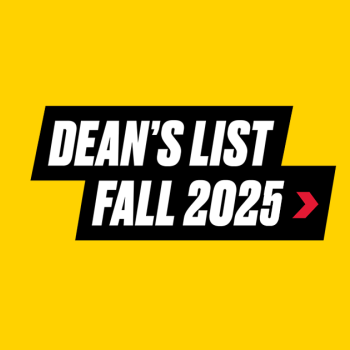 A UMD gold-colored box with bold italic text on a black ribbon that says Dean's List Fall 2025