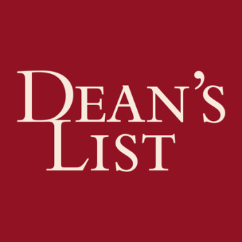 A dark red box with formal text that says Dean's List.