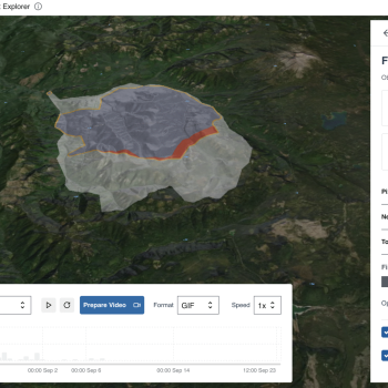 A screenshot of animation of a fire's progression over time