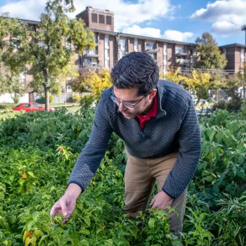 Ryan Blaustein stands in a field of plants at Bladensburg's Eco City Farms
