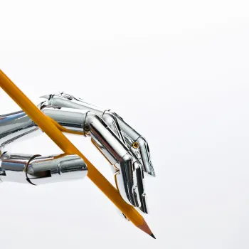 Robot hand holding a pencil