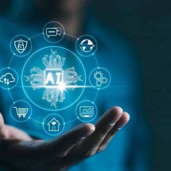 AI hologram being held by a hand 