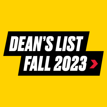 Dean's List fall 2023 text on gold box