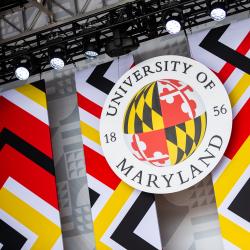 University of Maryland seal on commencement stage