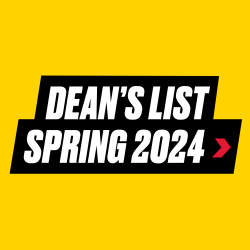 Dean's List Spring 2024 text on gold box
