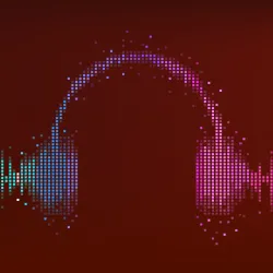 colorful headphones stock photo