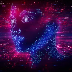 Women's head inside of a digital matrix