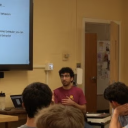 Kian Mostoufi ’25 teaching the student-initiated course “The Psychology of Habit Building in Education."