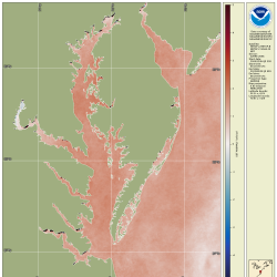 Winter 2023-2024 water temperature difference map for Chesapeake Bay from satellite data