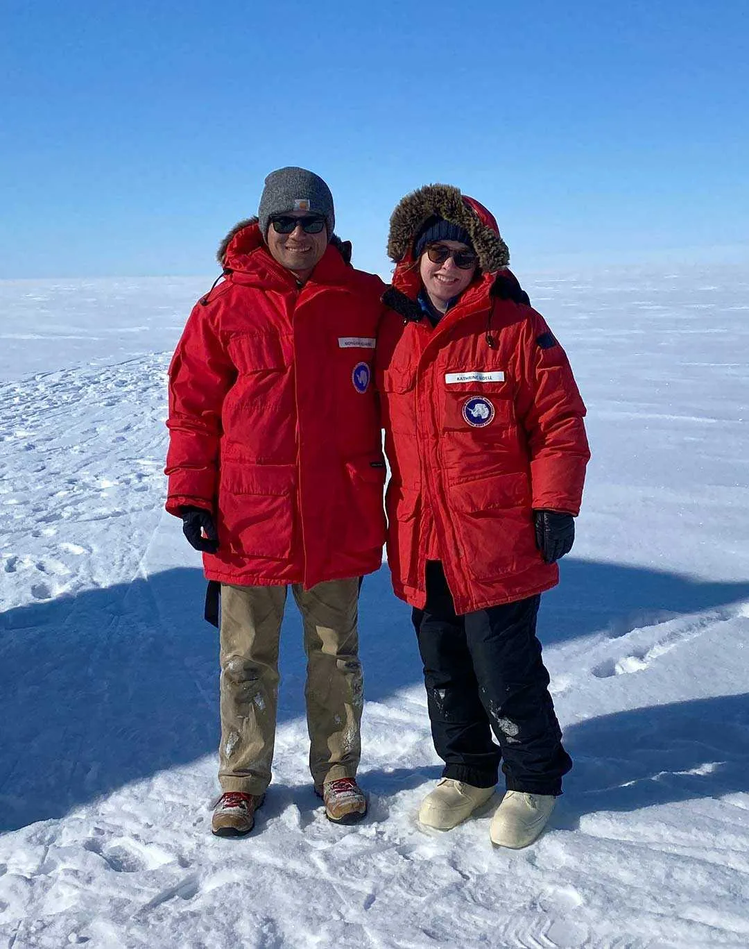 Assistant Professor Mong-Han Huang, left, with Ph.D. student Kathrine Udell Lopez in the famous 