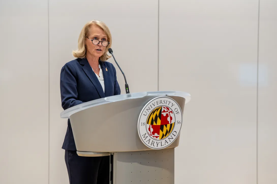 Provost Rice speaks to state, business and university leaders about artificial intelligence and quantum technology research and education at UMD.