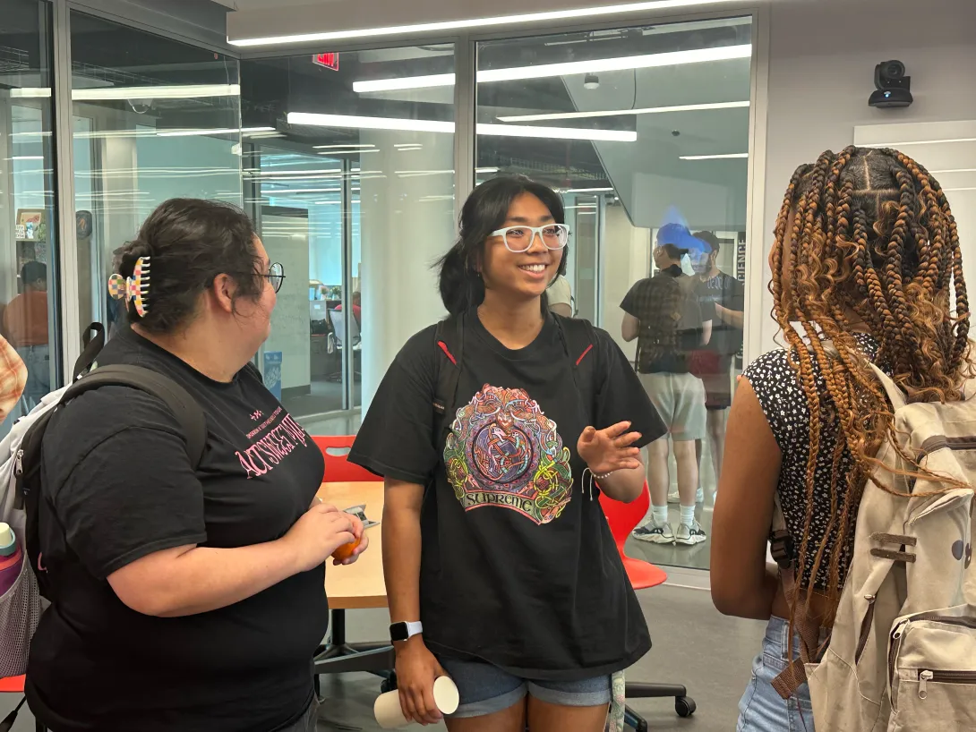 Students talking after class