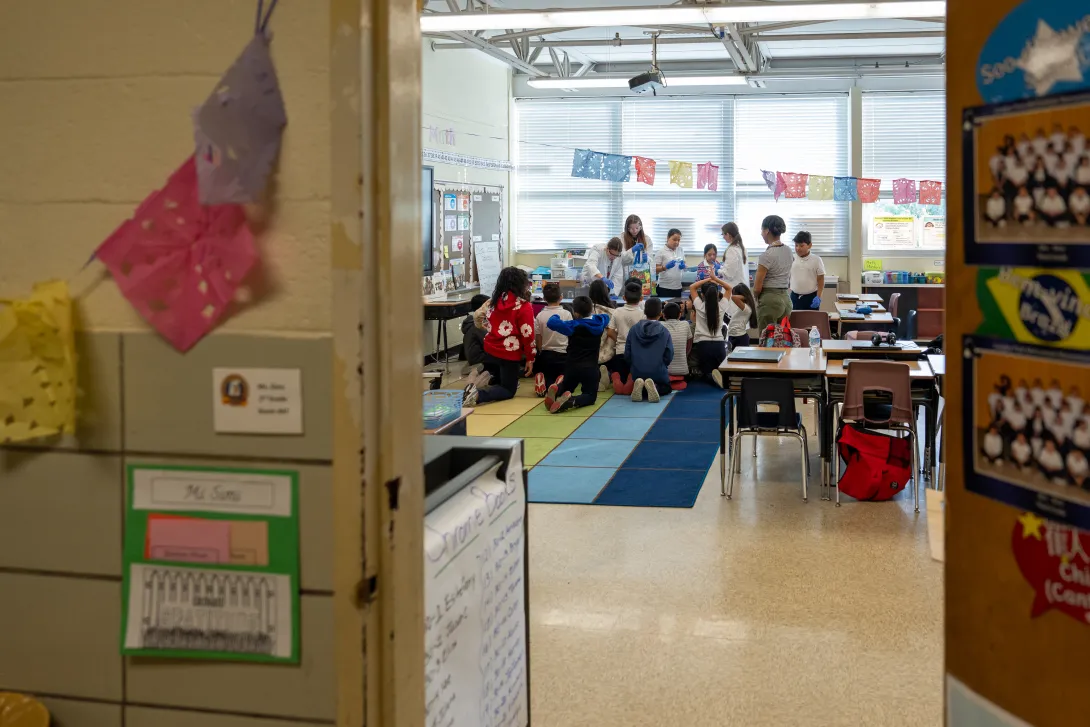 Outside Langley Park Elementary school classroom