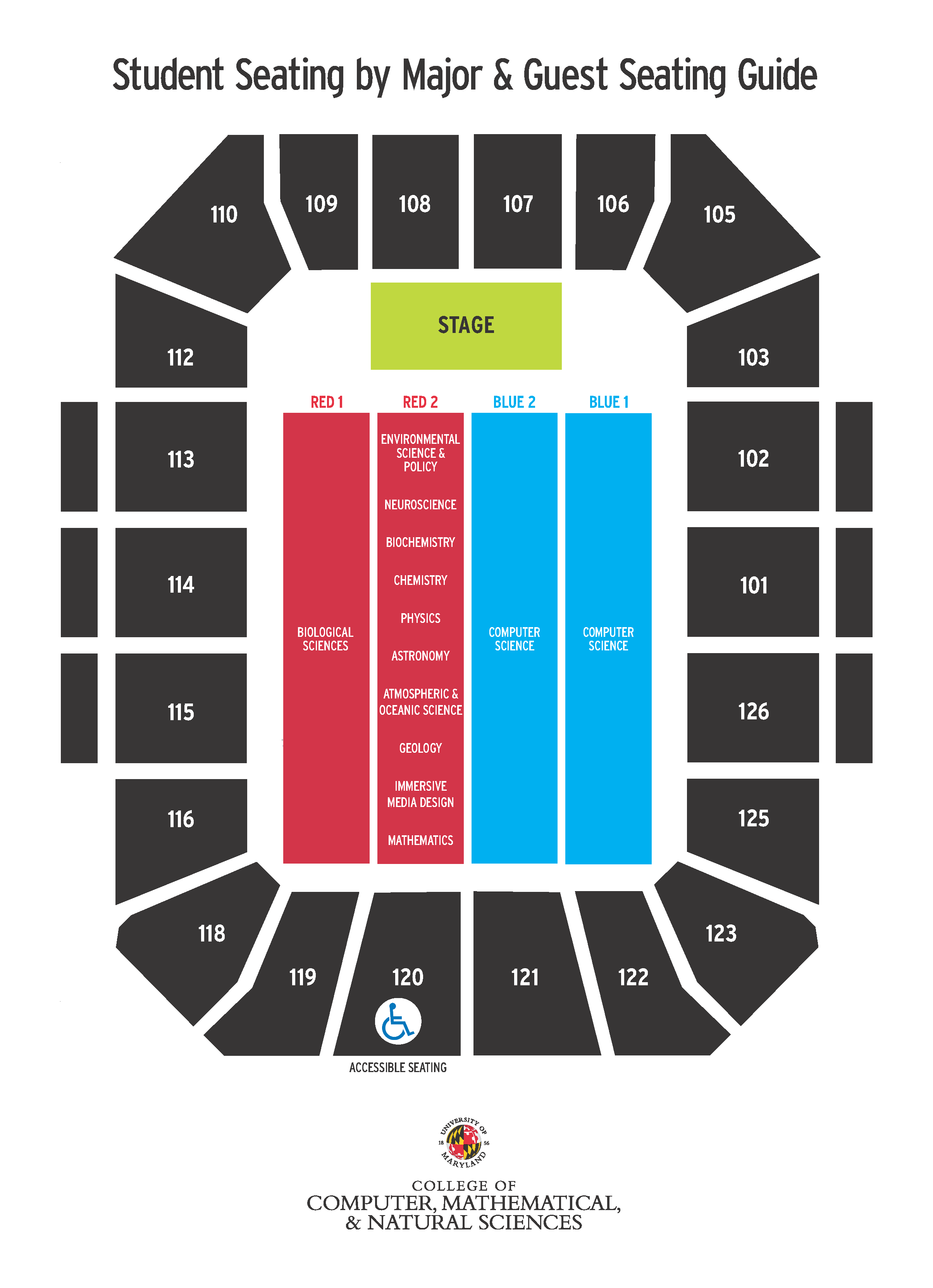 Seating chart for the CMNS Undergraduate Commencement Ceremony